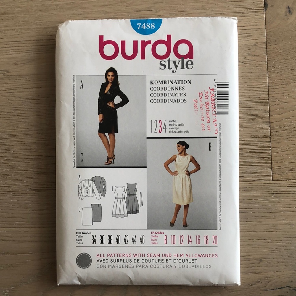 3/$30 Burda Sewing Pattern 7488